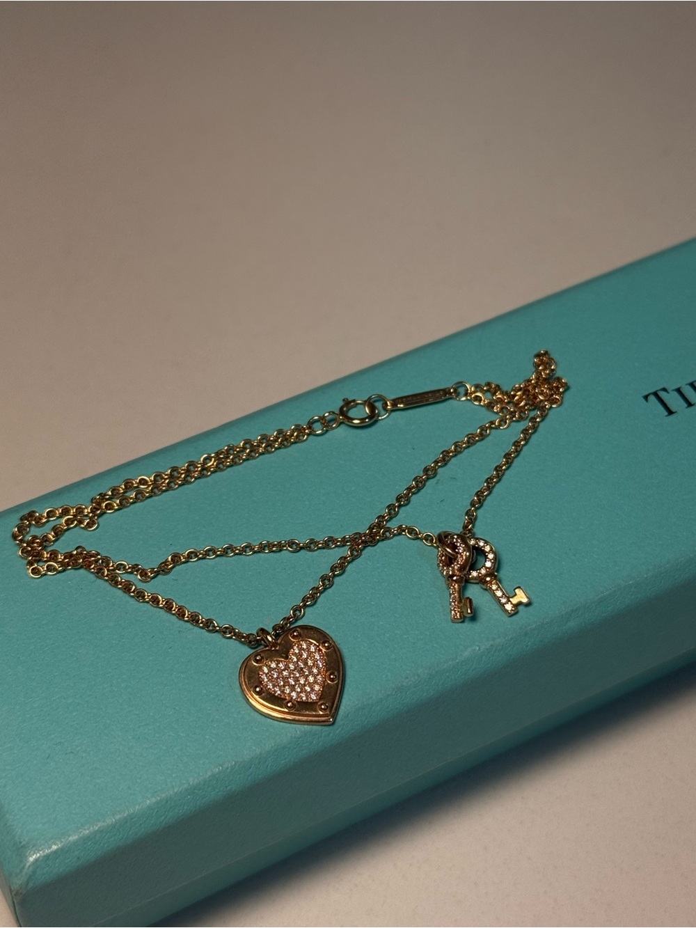 Tiffany & Co. Gold Heart and Key Double-Layer Necklace